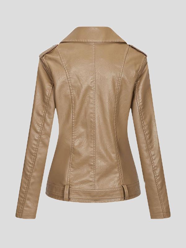 Women's Jackets Lapel Slim Zipper Temperament Pu Leather Jacket - LuckyFash™