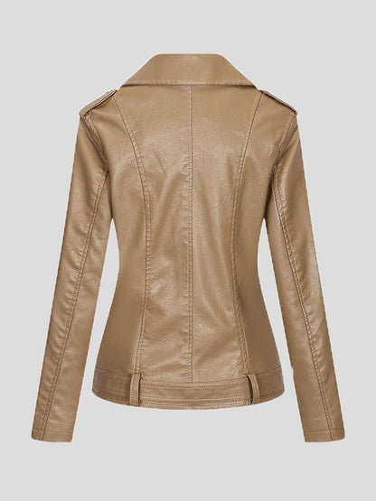 Women's Jackets Lapel Slim Zipper Temperament Pu Leather Jacket - LuckyFash™