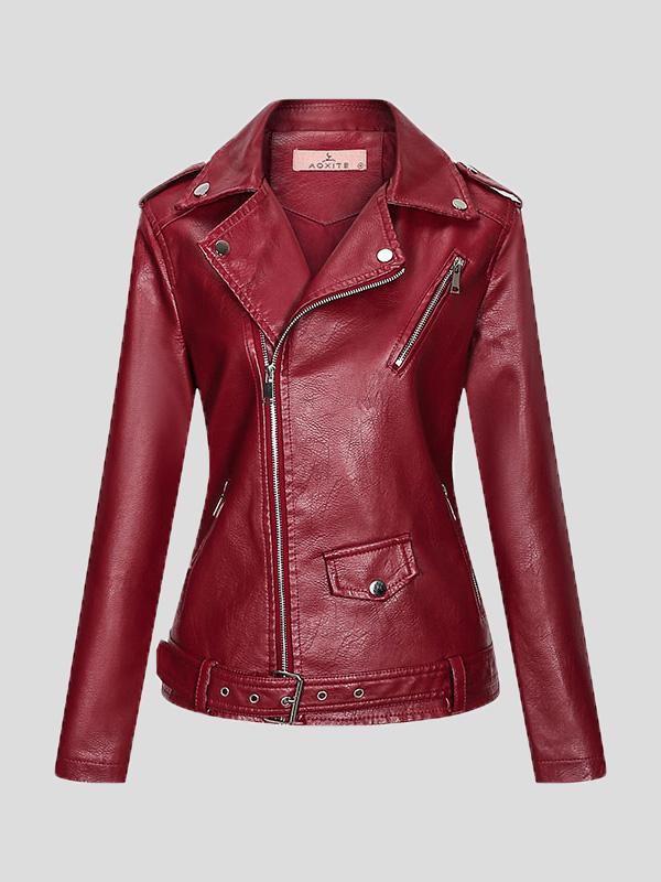 Women's Jackets Lapel Slim Zipper Temperament Pu Leather Jacket - LuckyFash™