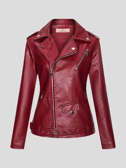Women's Jackets Lapel Slim Zipper Temperament Pu Leather Jacket - LuckyFash™