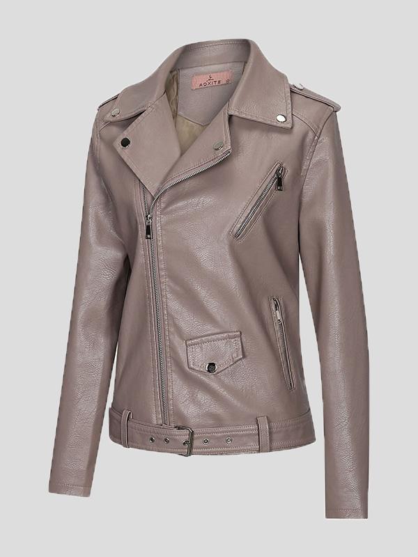 Women's Jackets Lapel Slim Zipper Temperament Pu Leather Jacket - LuckyFash™