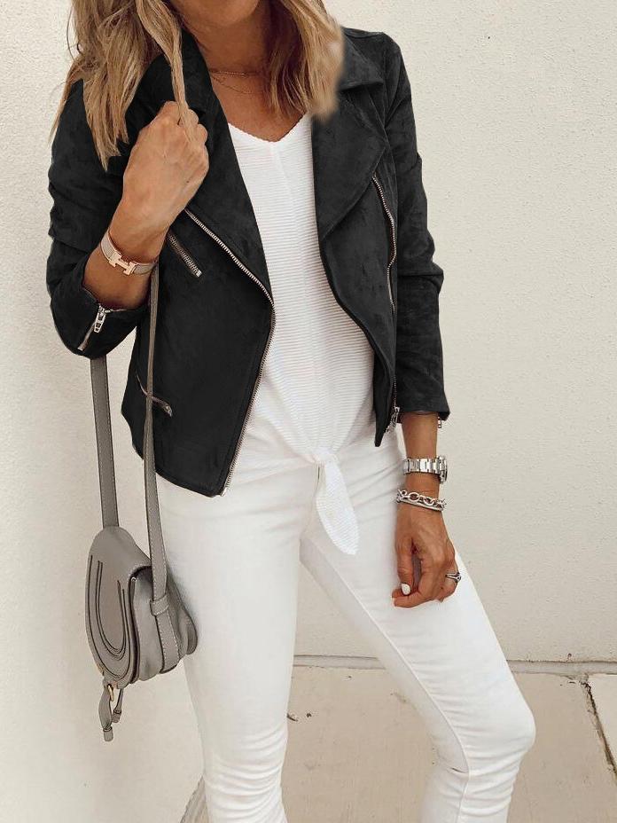 Women's Jackets Lapel Zip Long Sleeve Crop Jacket - LuckyFash™
