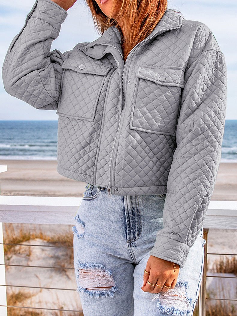 Women's Jackets Lapel Zip Long Sleeve Cropped Jacket - LuckyFash™