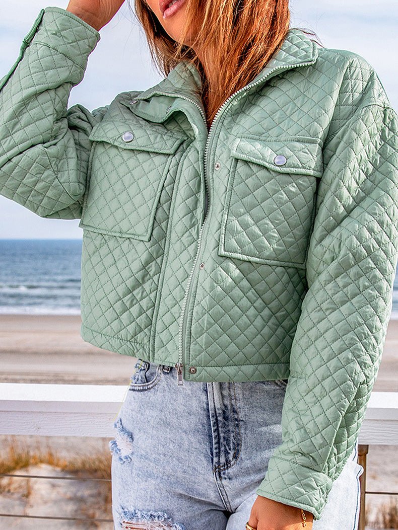 Women's Jackets Lapel Zip Long Sleeve Cropped Jacket - LuckyFash™