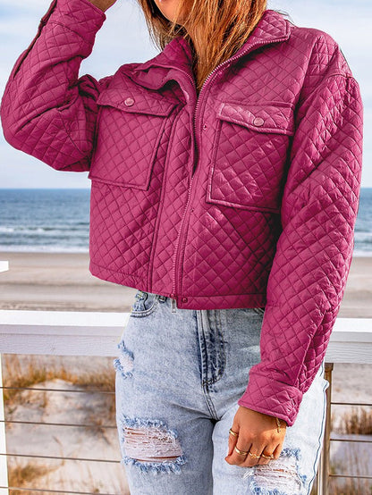 Women's Jackets Lapel Zip Long Sleeve Cropped Jacket - LuckyFash™