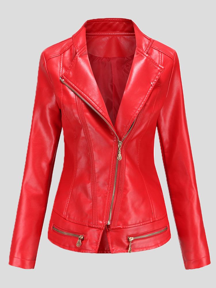 Women's Jackets Lapel Zipper Pu Jacket Small Jacket - LuckyFash™