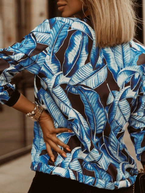 Women's Jackets Leaf Print Slim Long Sleeve Cropped Jacket - LuckyFash™