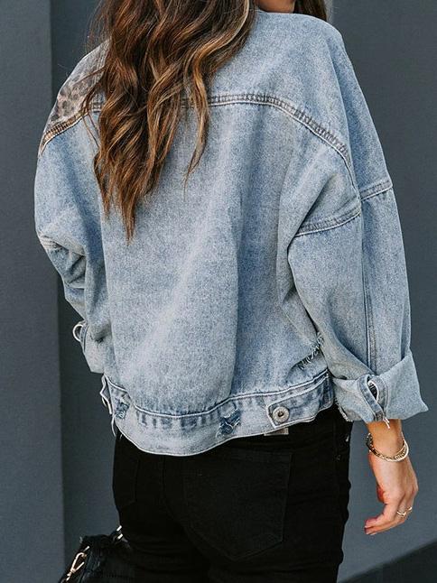 Women's Jackets Leopard Panel Pocket Denim Jacket - LuckyFash™