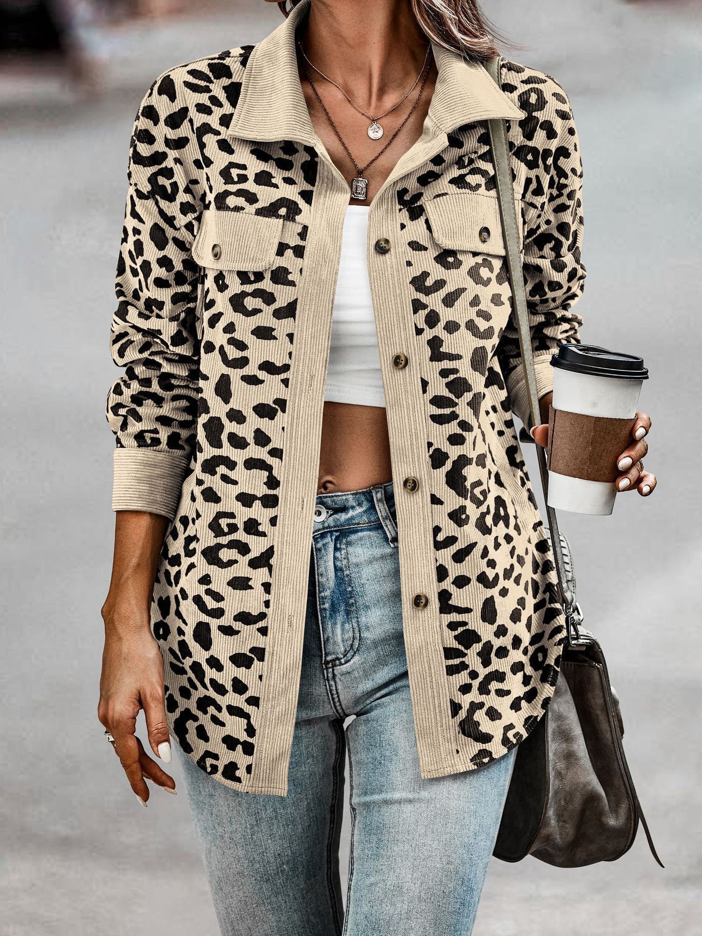 Women's Jackets Leopard Print Pocket Button Long Sleeve Jacket - LuckyFash™