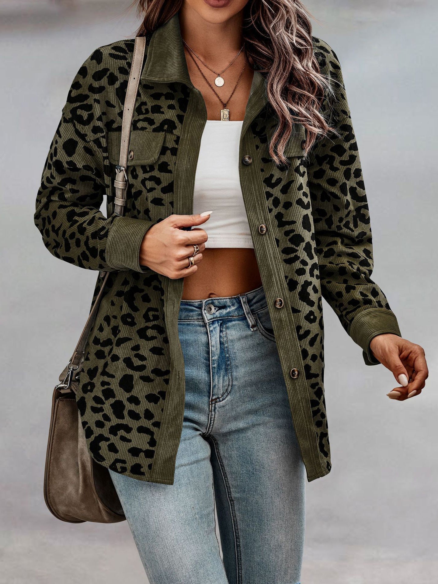 Women's Jackets Leopard Print Pocket Button Long Sleeve Jacket - LuckyFash™