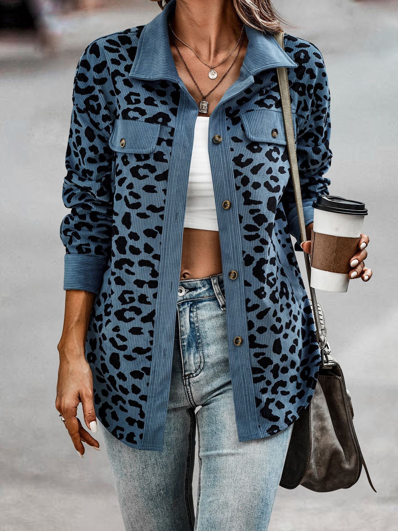 Women's Jackets Leopard Print Pocket Button Long Sleeve Jacket - LuckyFash™