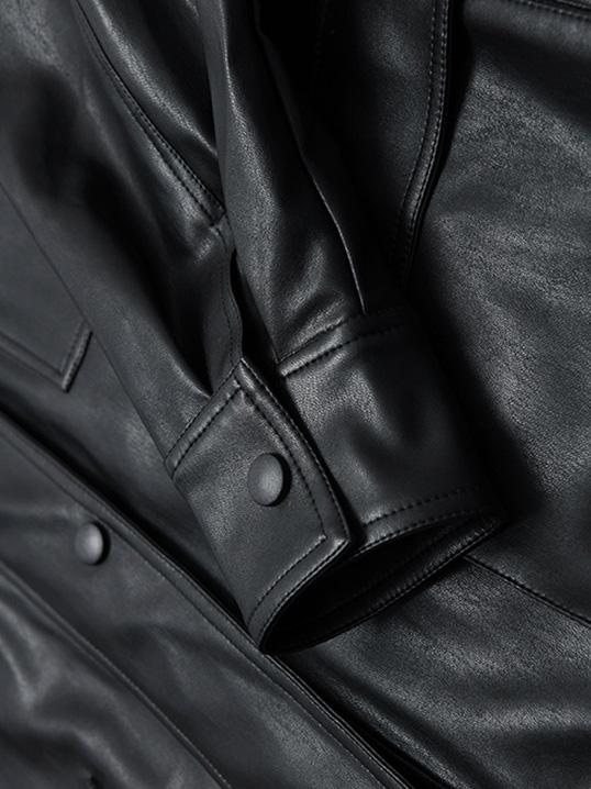 Women's Jackets Loose Retro Pocket Belt PU Leather Jacket - LuckyFash™