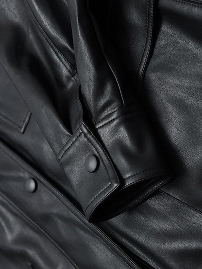 Women's Jackets Loose Retro Pocket Belt PU Leather Jacket - LuckyFash™