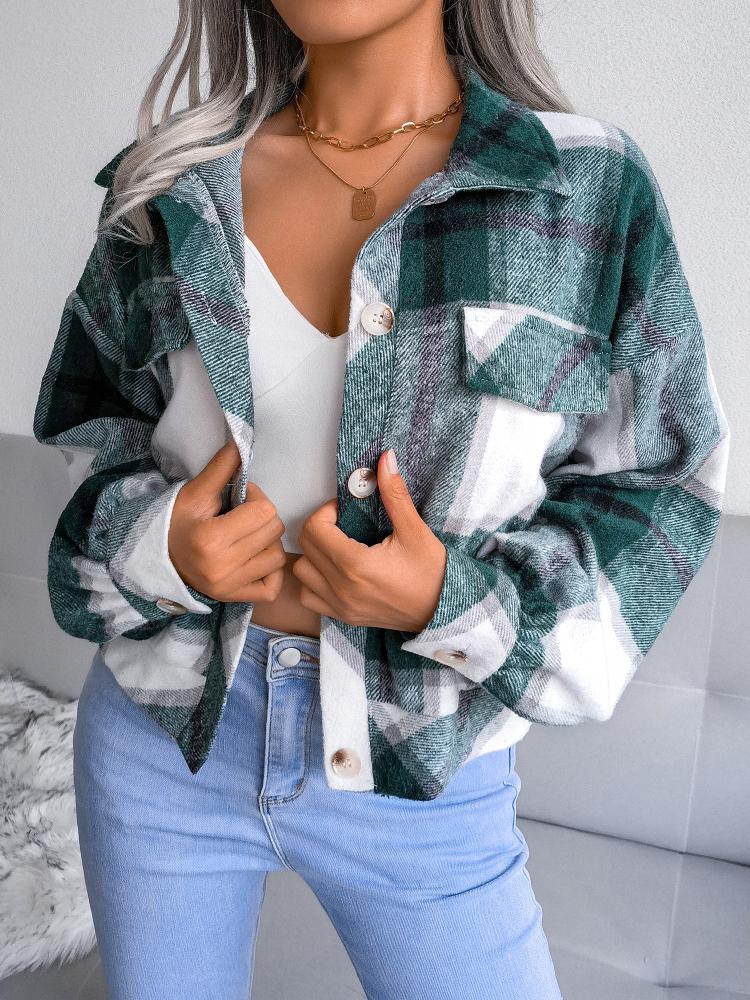 Women's Jackets Plaid Lantern Long Sleeve Woolen Jacket - LuckyFash™