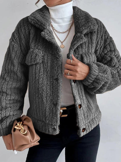 Women's Jackets Plush Lapel Button Long Sleeve Jacket - LuckyFash™