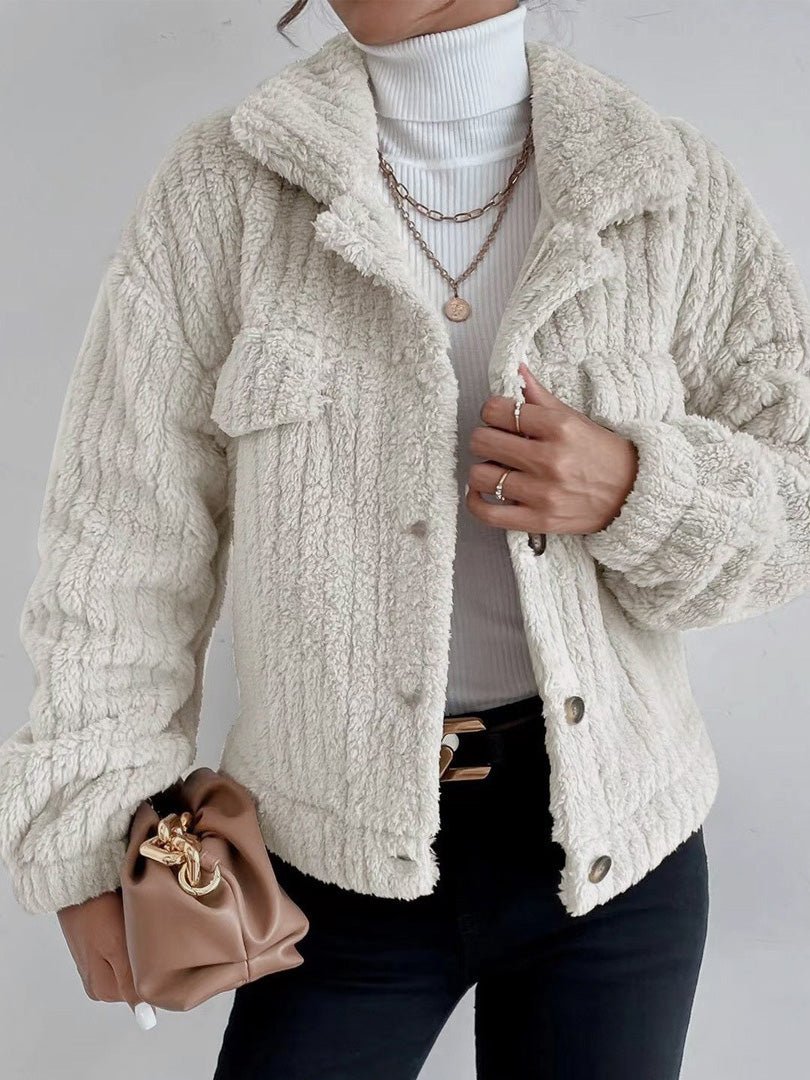 Women's Jackets Plush Lapel Button Long Sleeve Jacket - LuckyFash™
