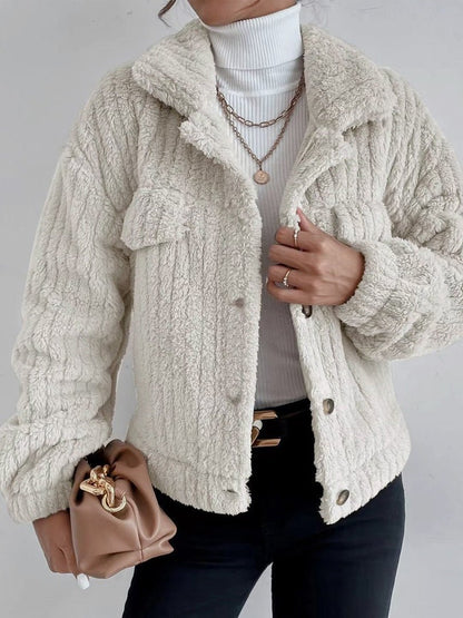 Women's Jackets Plush Lapel Button Long Sleeve Jacket - LuckyFash™