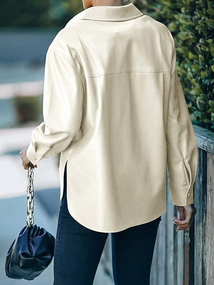 Women's Jackets Pocket Button Long Sleeve Leather Jacket - LuckyFash™