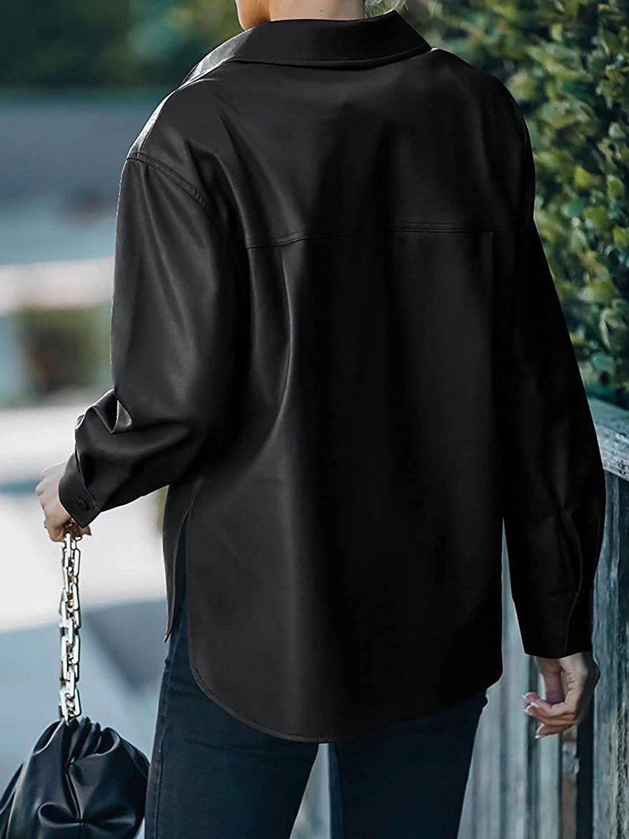 Women's Jackets Pocket Button Long Sleeve Leather Jacket - LuckyFash™