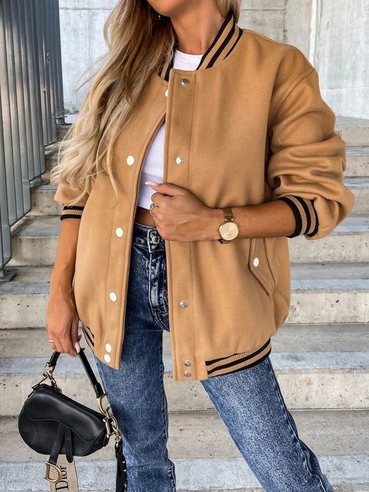 Women's Jackets Pocket Snaps Baseball Wool Jacket - LuckyFash™