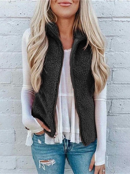 Women's Jackets Pocket Zipper Lapel Plush Vest Jacket - LuckyFash™