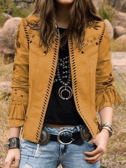 Women's Jackets Printed Fringe Long Sleeve Slim Fit Jacket - LuckyFash™