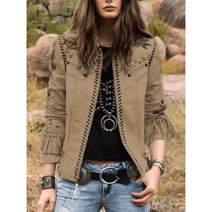 Women's Jackets Printed Fringe Long Sleeve Slim Fit Jacket - LuckyFash™