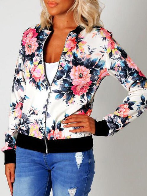 Women's Jackets Printed Zip Long Sleeve Jacket - LuckyFash™