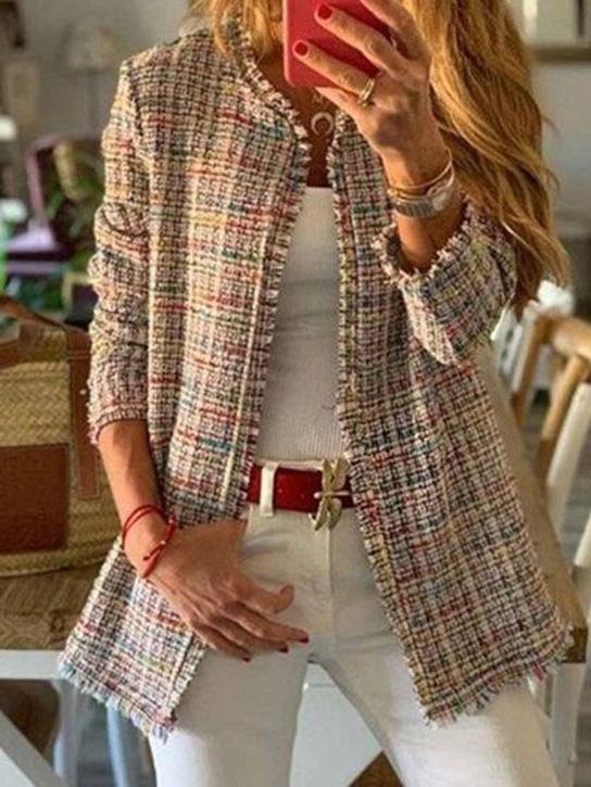 Jackets Rainbow Tweed Plaid Casual Jacket - LuckyFash™