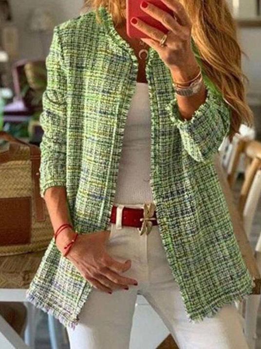 Jackets Rainbow Tweed Plaid Casual Jacket - LuckyFash™