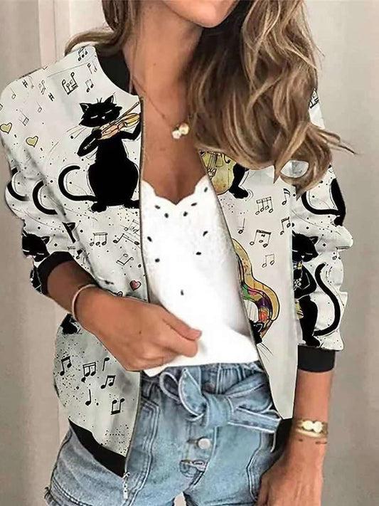 Women's Jackets Retro Print Zipped Long Sleeve Jacket - LuckyFash™