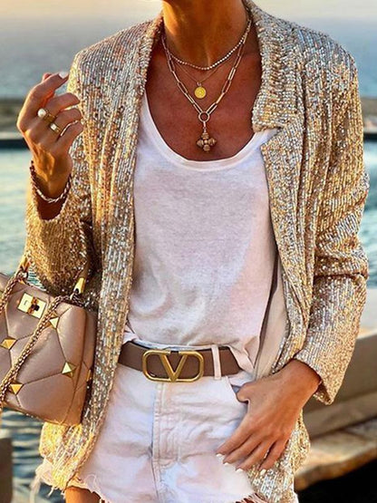 Women's Jackets Sequined Long Sleeve Slim Jacket - LuckyFash™