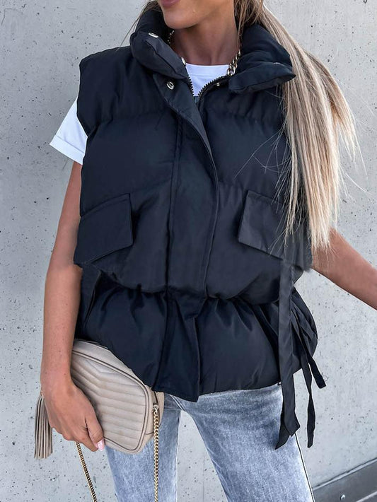 Women's Jackets Sleeveless Zip Pocket Drawstring Jacket - LuckyFash™