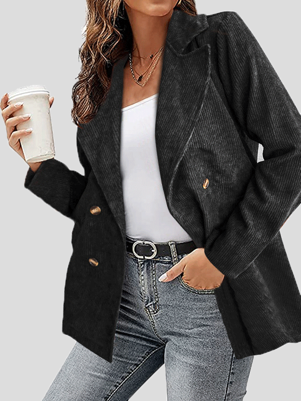 Women's Jackets Solid Corduroy Lapel Button Long Sleeve Jacket - LuckyFash™