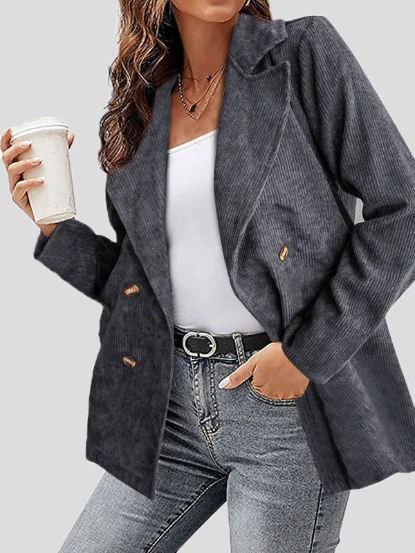 Women's Jackets Solid Corduroy Lapel Button Long Sleeve Jacket - LuckyFash™
