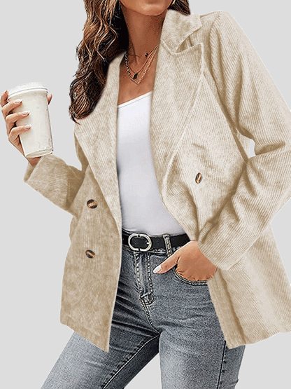 Women's Jackets Solid Corduroy Lapel Button Long Sleeve Jacket - LuckyFash™