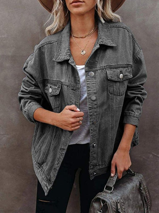 Women's Jackets Solid Flapped Pocket Button Denim Jacket - LuckyFash™