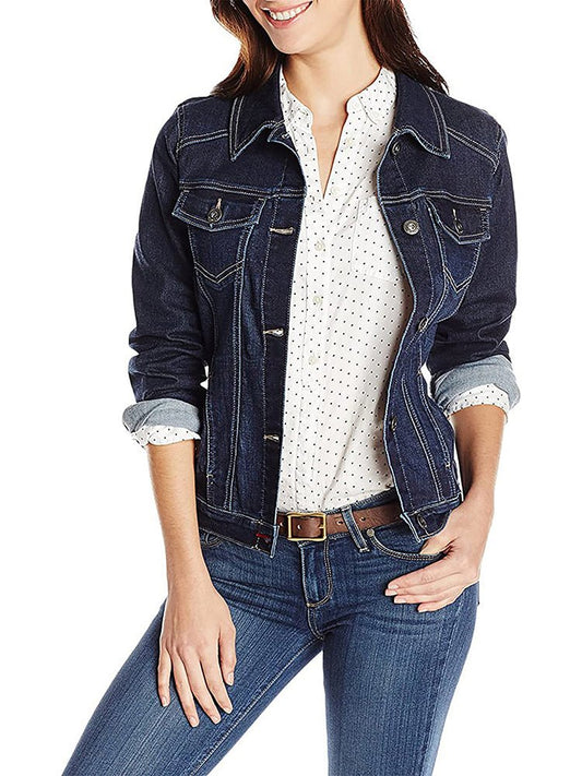 Women's Jackets Solid Flapped Pocket Single Breasted Denim Jacket - LuckyFash™