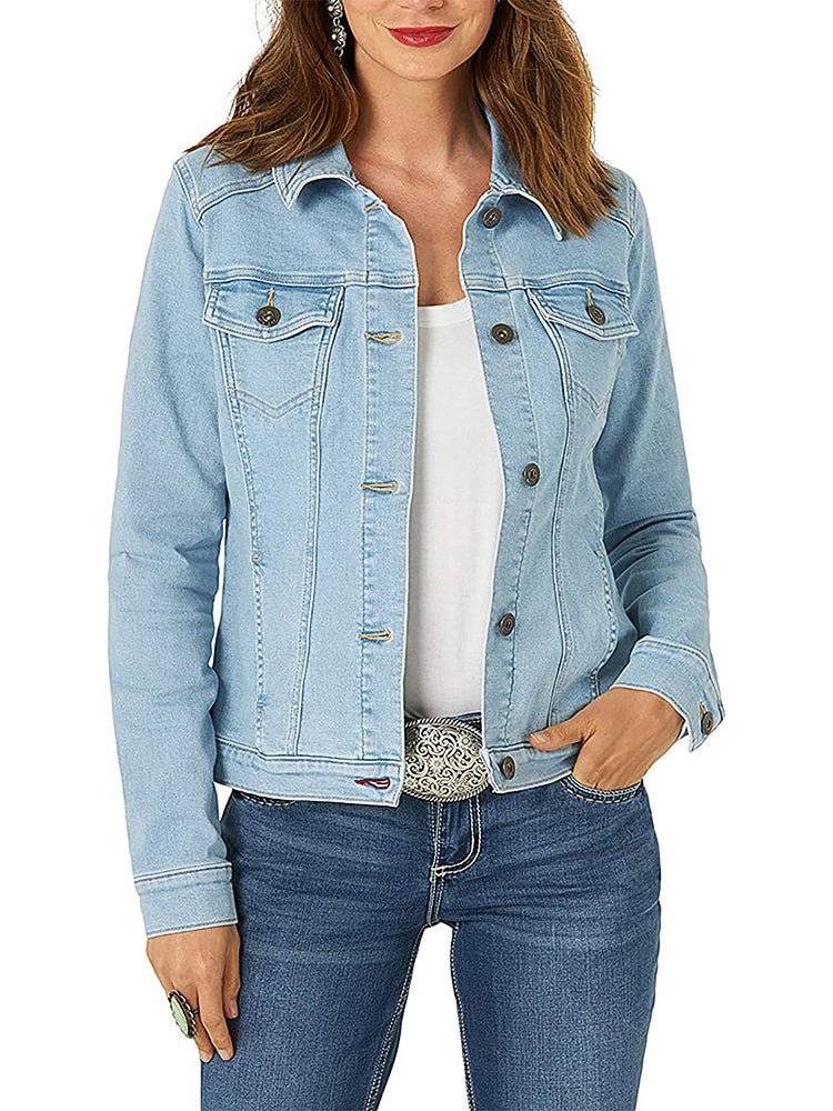 Women's Jackets Solid Flapped Pocket Single Breasted Denim Jacket - LuckyFash™