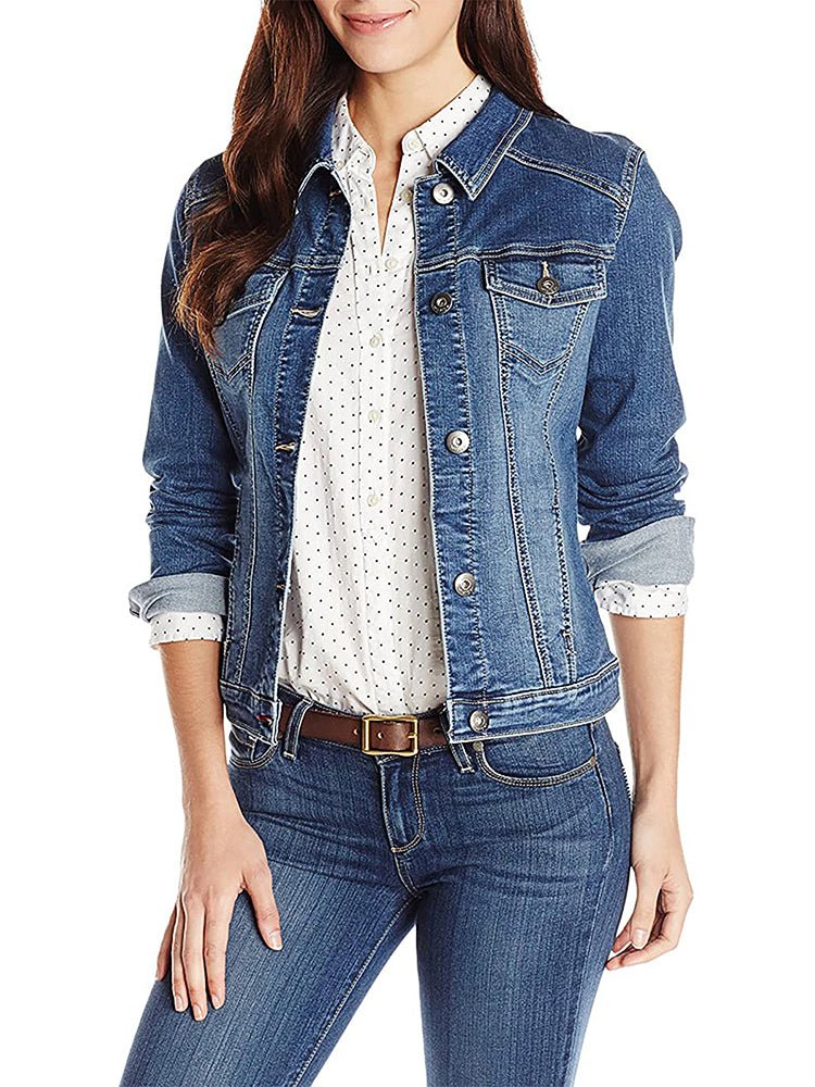 Women's Jackets Solid Flapped Pocket Single Breasted Denim Jacket - LuckyFash™