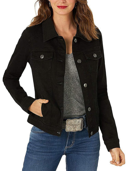 Women's Jackets Solid Flapped Pocket Single Breasted Denim Jacket - LuckyFash™