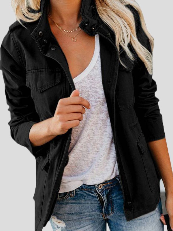 Women's Jackets Solid Zip Pocket Casual Jacket - LuckyFash™