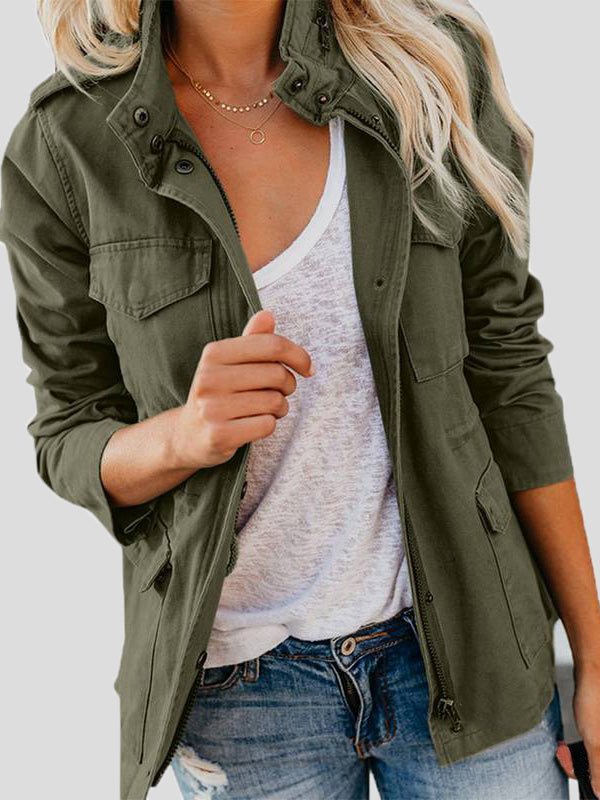 Women's Jackets Solid Zip Pocket Casual Jacket - LuckyFash™