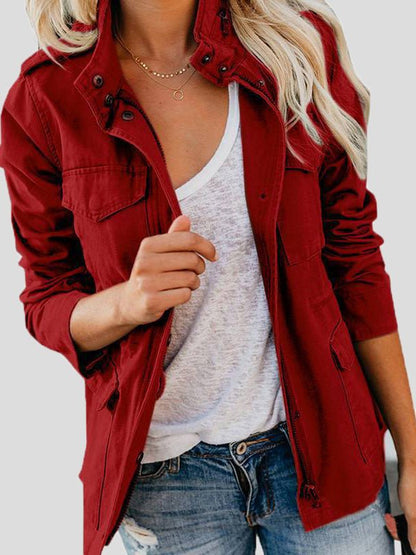 Women's Jackets Solid Zip Pocket Casual Jacket - LuckyFash™