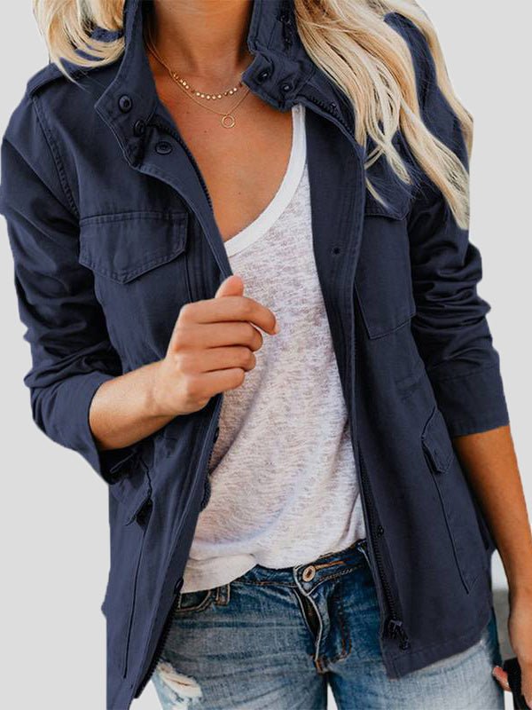 Women's Jackets Solid Zip Pocket Casual Jacket - LuckyFash™