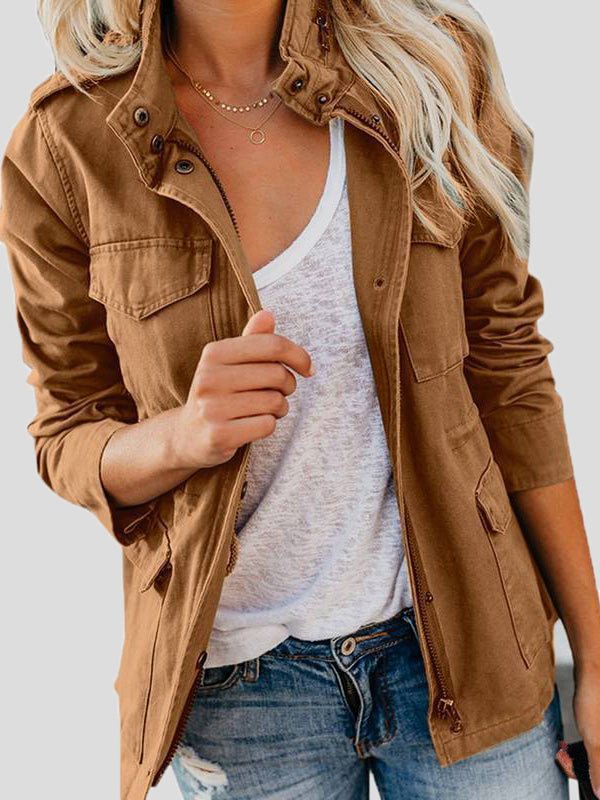 Women's Jackets Solid Zip Pocket Casual Jacket - LuckyFash™