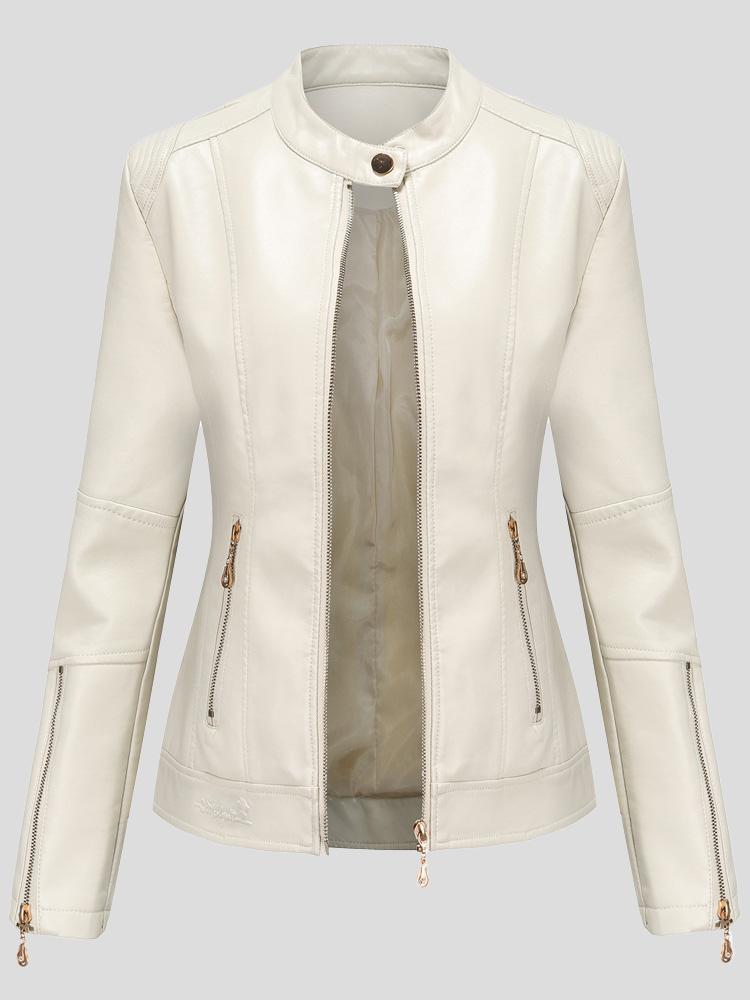Women's Jackets Stand-Up Collar Zipper PU Leather Jacket - LuckyFash™