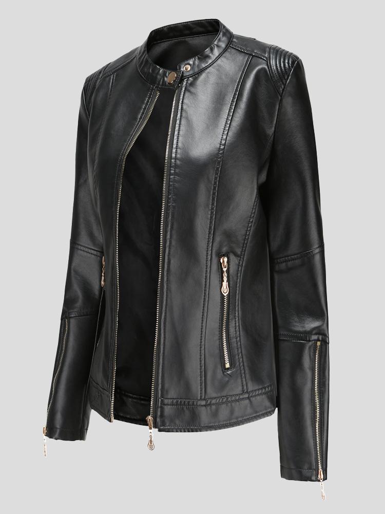 Women's Jackets Stand-Up Collar Zipper PU Leather Jacket - LuckyFash™