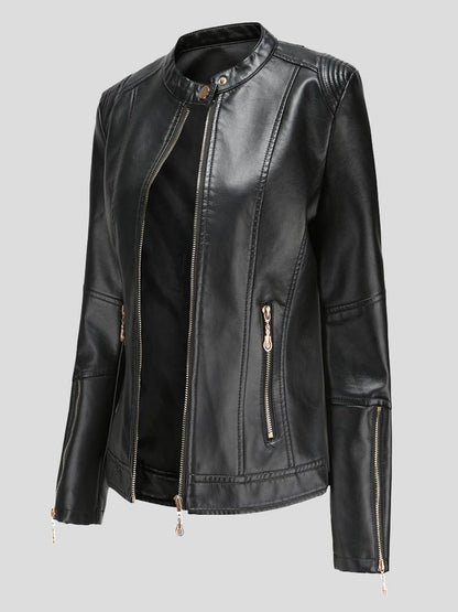 Women's Jackets Stand-Up Collar Zipper PU Leather Jacket - LuckyFash™