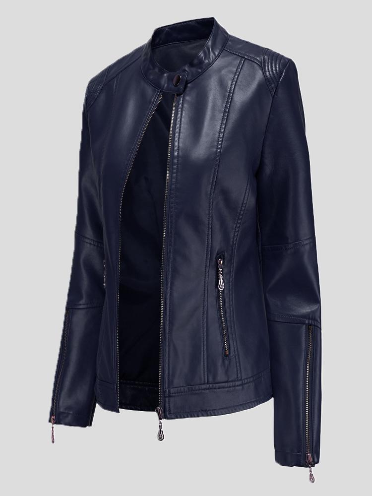 Women's Jackets Stand-Up Collar Zipper PU Leather Jacket - LuckyFash™